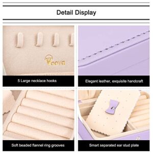 Voova Small Jewelry Organizer Box, Travel Jewelry Case for Women Teen Girls, Mini PU Leather Portable Jewellery Storage Boxes Holder with Smart Earrings Plate for Necklaces Rings Bracelets, Lavender