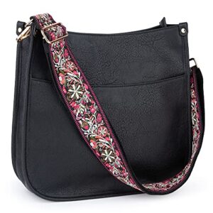 viva terry vegan leather crossbody fashion shoulder bag purse with adjustable strap (black)