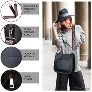 Viva Terry Vegan Leather Crossbody Fashion Shoulder Bag Purse with Adjustable Strap (Black)
