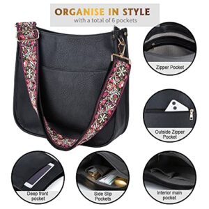Viva Terry Vegan Leather Crossbody Fashion Shoulder Bag Purse with Adjustable Strap (Black)