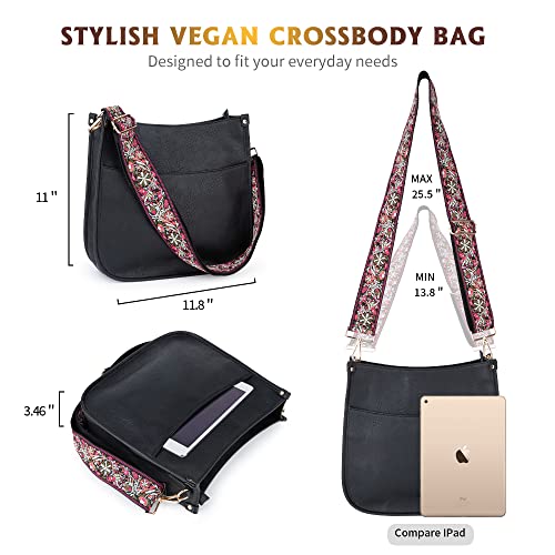 Viva Terry Vegan Leather Crossbody Fashion Shoulder Bag Purse with Adjustable Strap (Black)