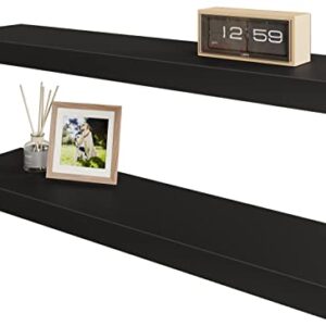 BAMEOS Floating Shelf ,Wall Shelf,Decor Wall Mounted Shelves ,Hanging Shelf Set L24xW6 for Bathroom Kitchen Living ,Kitchen,Room Bedroom Storage,Black