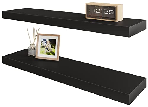 BAMEOS Floating Shelf ,Wall Shelf,Decor Wall Mounted Shelves ,Hanging Shelf Set L24xW6 for Bathroom Kitchen Living ,Kitchen,Room Bedroom Storage,Black