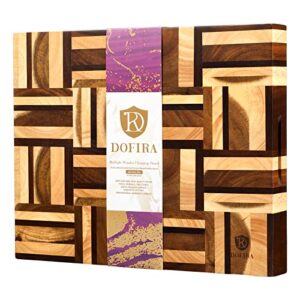 dofira butcher block cutting board, 1.5″ thick wood cutting board for kitchen with handles, heavy-duty chopping block, reversible wooden serving board for meat, cheese, vegetables, 14x11in [gift box]