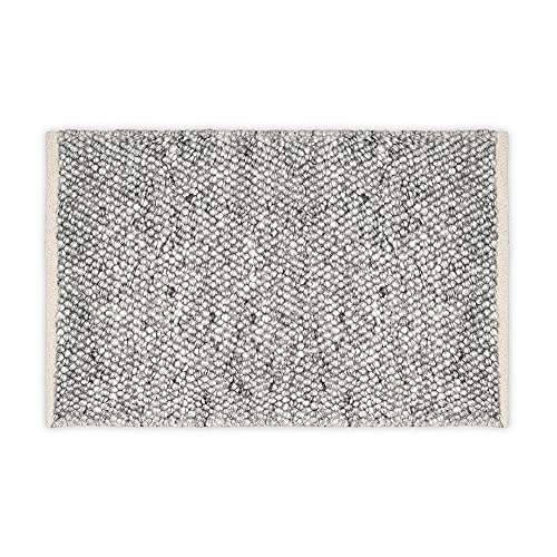 SAVON Hand Woven Wool Area Rug 3x2 Footmat Doormat Gray Woven Straw Weave Pattern