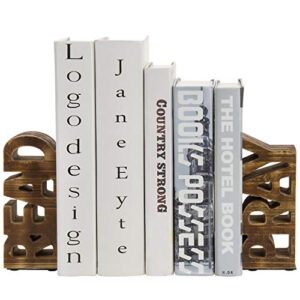 mygift rustic burnt wood decorative bookends with read and pray carved block words, home office children’s library book stand, 1 pair