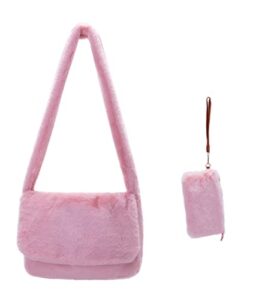 fuzzy fluffy crossbody messenger bag faux fur plush tote bag for women purse leopard print cheetah y2k chic campus school bag