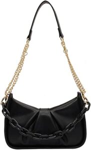 qzunique shoulder bag vegan leather ruched purse for women trendy handbag retro chain clutch hobo tote bag