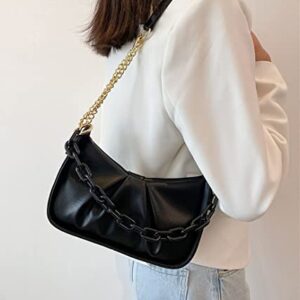 QZUnique Shoulder Bag Vegan Leather Ruched Purse for Women Trendy Handbag Retro Chain Clutch Hobo Tote Bag