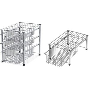 simple houseware stackable 3 tier sliding basket + single tier basket, chrome