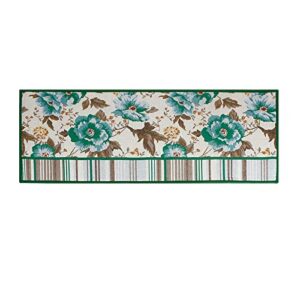 yazi Fabric Kitchen Mat Area Rug Green Striped Flower Non-Slip Rubber Backing Floomat,47x18 Inches