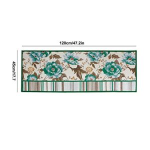 yazi Fabric Kitchen Mat Area Rug Green Striped Flower Non-Slip Rubber Backing Floomat,47x18 Inches