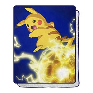northwest pokemon electro shock silk touch sherpa throw blanket, 40″ x 50″, yellow,blue