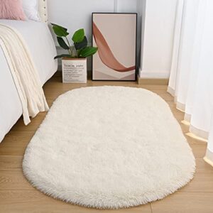 goideal oval shaggy bedroom rug 2.6 x 5.2 feet fluffy area rugs for girls boys kids room nursery floor carpet home decoration, cream