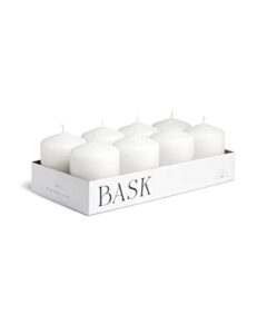cone top pillar candles by bask – set of 8 – 3″ x 4″ dripless unscented candles in white for home decor, relaxation & all occasions