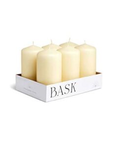 cone top pillar candles by bask – set of 6 – 3″ x 6″ dripless unscented candles in ivory for home decor, relaxation & all occasions