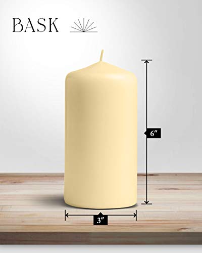 Cone Top Pillar Candles by Bask - Set of 6 - 3" x 6" Dripless Unscented Candles in Ivory for Home Decor, Relaxation & All Occasions