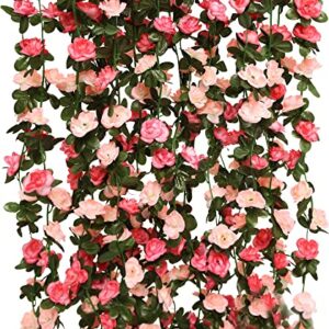 PARTY JOY 5pcs 41Ft Flower Garland Fake Rose Vine Artificial Flowers Hanging Rose Ivy Hanging Baskets Wedding Arch Garden Background Decor (Pink, 5)