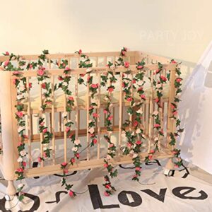 PARTY JOY 5pcs 41Ft Flower Garland Fake Rose Vine Artificial Flowers Hanging Rose Ivy Hanging Baskets Wedding Arch Garden Background Decor (Pink, 5)