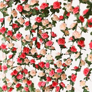 PARTY JOY 5pcs 41Ft Flower Garland Fake Rose Vine Artificial Flowers Hanging Rose Ivy Hanging Baskets Wedding Arch Garden Background Decor (Pink, 5)