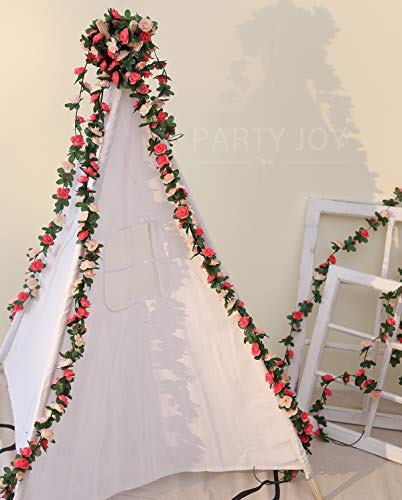 PARTY JOY 5pcs 41Ft Flower Garland Fake Rose Vine Artificial Flowers Hanging Rose Ivy Hanging Baskets Wedding Arch Garden Background Decor (Pink, 5)