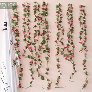 PARTY JOY 5pcs 41Ft Flower Garland Fake Rose Vine Artificial Flowers Hanging Rose Ivy Hanging Baskets Wedding Arch Garden Background Decor (Pink, 5)