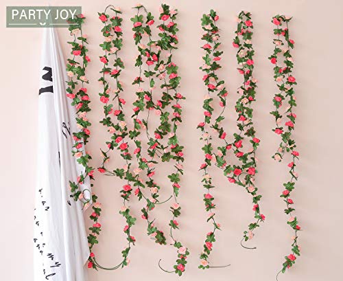 PARTY JOY 5pcs 41Ft Flower Garland Fake Rose Vine Artificial Flowers Hanging Rose Ivy Hanging Baskets Wedding Arch Garden Background Decor (Pink, 5)