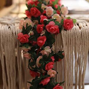 PARTY JOY 5pcs 41Ft Flower Garland Fake Rose Vine Artificial Flowers Hanging Rose Ivy Hanging Baskets Wedding Arch Garden Background Decor (Pink, 5)