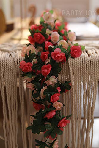 PARTY JOY 5pcs 41Ft Flower Garland Fake Rose Vine Artificial Flowers Hanging Rose Ivy Hanging Baskets Wedding Arch Garden Background Decor (Pink, 5)