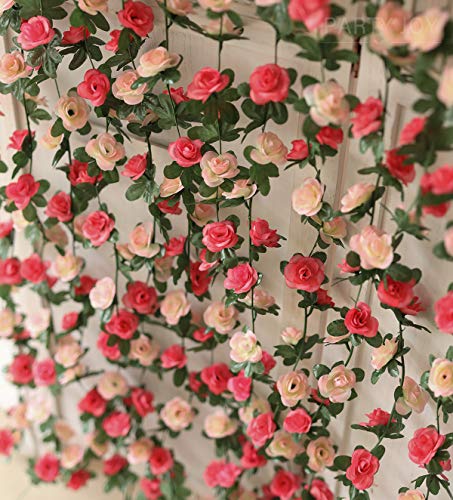 PARTY JOY 5pcs 41Ft Flower Garland Fake Rose Vine Artificial Flowers Hanging Rose Ivy Hanging Baskets Wedding Arch Garden Background Decor (Pink, 5)