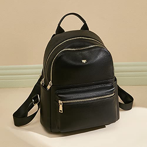 FOXLOVER Leather Backpacks for Women, Genuine Leather Womens Multipurpose Backpack Purses with Adjustable Shoulder Strap Real Leather Travel Bags Ladies Fashion Rucksack (Black)
