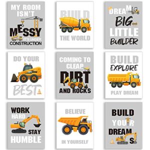 outus set of 9 construction trucks inspirational quote art print transport vehicle motivational phrases wall art poster nursery or kids room decoration unframed, 8 x 10 inch