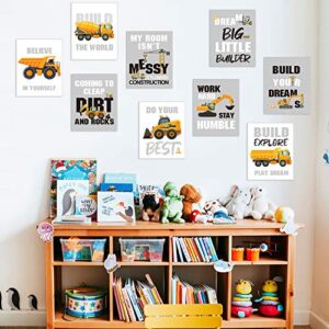 Outus Set of 9 Construction Trucks Inspirational Quote Art Print Transport Vehicle Motivational Phrases Wall Art Poster Nursery or Kids Room Decoration Unframed, 8 x 10 Inch