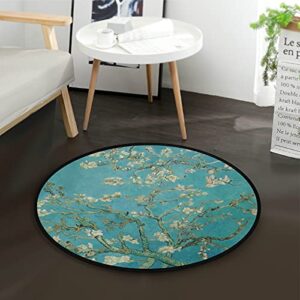 round area rug 3 ft, van gogh branches of almond tree in blossom non-slip rugs for bedroom living room home decor 36″
