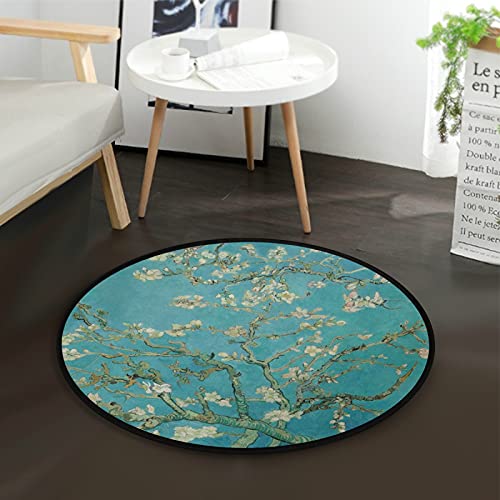 Round Area Rug 3 Ft, Van Gogh Branches of Almond Tree in Blossom Non-Slip Rugs for Bedroom Living Room Home Decor 36"