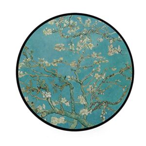 Round Area Rug 3 Ft, Van Gogh Branches of Almond Tree in Blossom Non-Slip Rugs for Bedroom Living Room Home Decor 36"