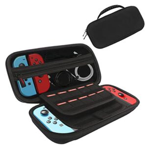 fyy for nintendo switch/switch oled carrying case, portable hard shell travel carrying case pouch bag with 20 game card slots zippered pocket for nintendo switch console & accessories black