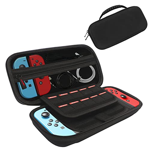 FYY for Nintendo Switch/Switch OLED Carrying Case, Portable Hard Shell Travel Carrying Case Pouch Bag with 20 Game Card Slots Zippered Pocket for Nintendo Switch Console & Accessories Black