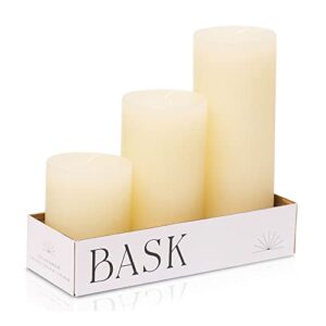 bask mottled pillar candles – unscented ivory pillar candles set of 3 – dripless large candles pillar – smokeless ivory pillar candles for all occasions