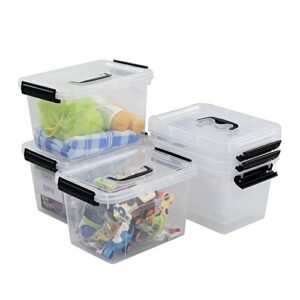 sosody 6 quart plastic storage bins with handles, small clear lidded storage bins, 6 packs