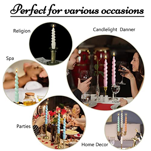Gedengni Spiral Taper Dinner Candles Conical Stick Candles H 19 cm for Holiday Wedding Party,Beige