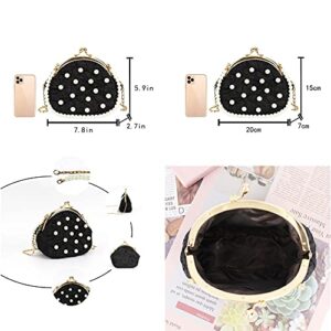 Felice Ann Mini False Pearls Evening Clutch Handbag Pearls Top-handle Bag Chain Strap Crossbody Shoulder Bag, False Pearls Black