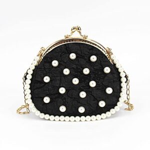 Felice Ann Mini False Pearls Evening Clutch Handbag Pearls Top-handle Bag Chain Strap Crossbody Shoulder Bag, False Pearls Black