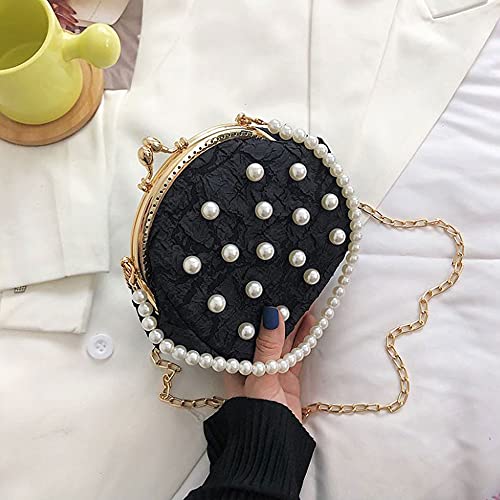 Felice Ann Mini False Pearls Evening Clutch Handbag Pearls Top-handle Bag Chain Strap Crossbody Shoulder Bag, False Pearls Black