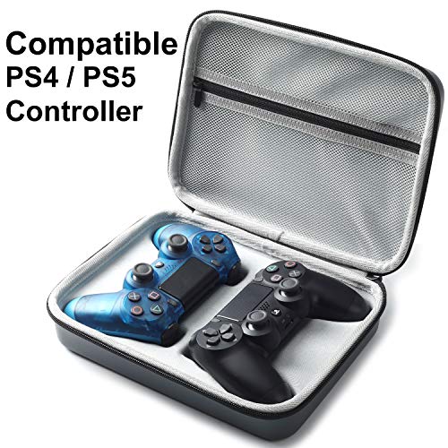 PS5 Console Controller Case, Dual DualSense Protective Hard Shell, Playstation 5 Two Controllers Travel Carrying Bag with Room for Cable Cord and Accessories (Gray)