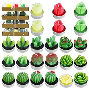 24pcs cactus tealight candles set, fulandl handmade delicate succulent cactus tealight candles, artificial succulent plants candles for party, festival, birthday, wedding, home decor