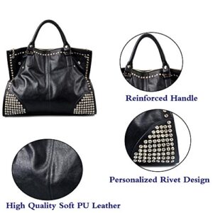 Women Top Handle Shoulder Bag Personality Rivet Satchel Tote Middle Size Handbag Purse Bag (Rivet)