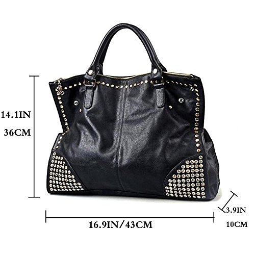 Women Top Handle Shoulder Bag Personality Rivet Satchel Tote Middle Size Handbag Purse Bag (Rivet)