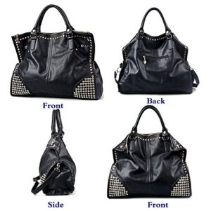 Women Top Handle Shoulder Bag Personality Rivet Satchel Tote Middle Size Handbag Purse Bag (Rivet)