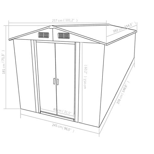 INLIFE Garden Storage Shed with 4 Vents Metal Steel Double Sliding Doors Outdoor Tood Shed Patio Lawn Care Equipment Pool Supplies Organizer 101.2"x154.3"x71.3"